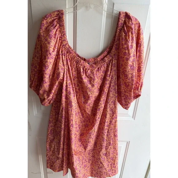 NEW Women's Colorful Pink Orange Floral Mini Relaxed Twill Swing Dress XXL - Picture 3 of 5